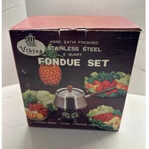 Vintage 1970’s Viking Stainless Steel 2 Qt Fondue Party Set Brand New Original